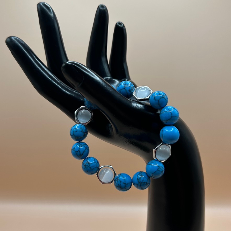 【安らぎと直感】月の光と海の輝きブレスレット 〜ターコイズ・ムーンストーン〜