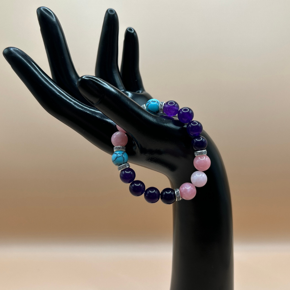 【繁栄と癒し】希望のしずくブレスレット〜ターコイズ・アメジスト・ピンクオパール〜