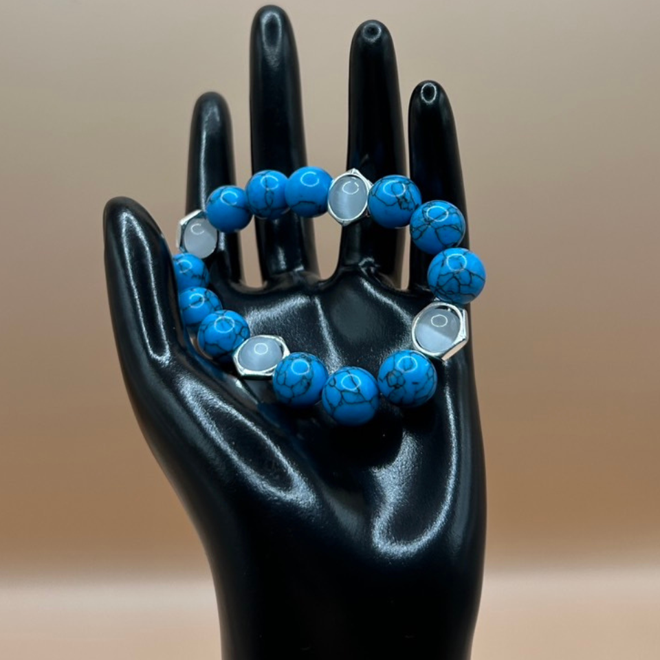 【安らぎと直感】月の光と海の輝きブレスレット 〜ターコイズ・ムーンストーン〜