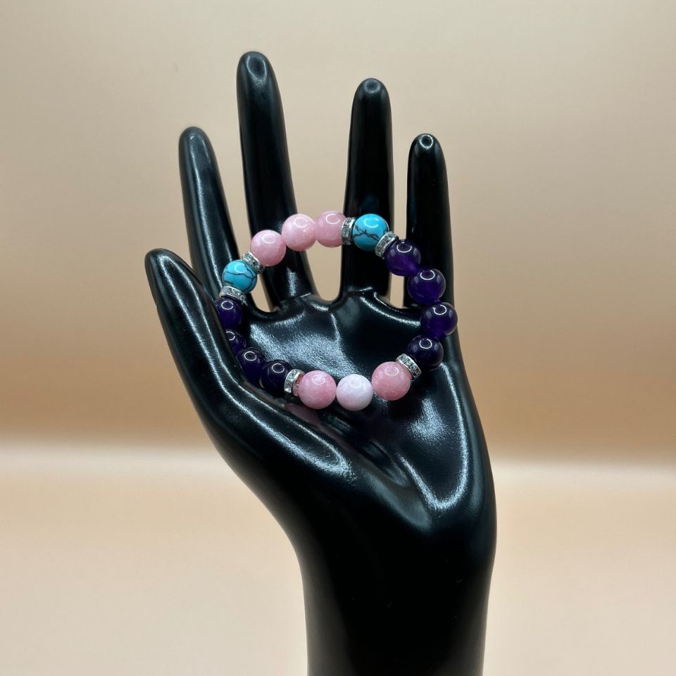 【繁栄と癒し】希望のしずくブレスレット〜ターコイズ・アメジスト・ピンクオパール〜