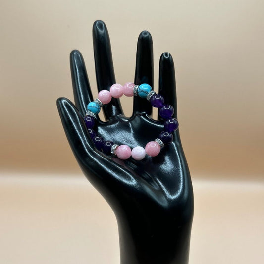 【繁栄と癒し】希望のしずくブレスレット〜ターコイズ・アメジスト・ピンクオパール〜